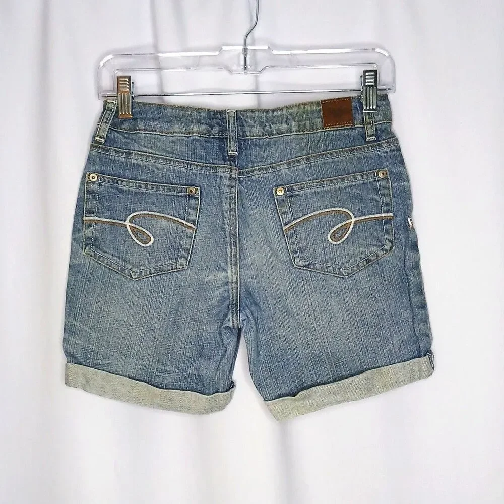 Justice Jeans Distrssed Denim Shorts Patches Cuffed Mid Rise Youth Kids Girls 14 - Picture 3 of 6